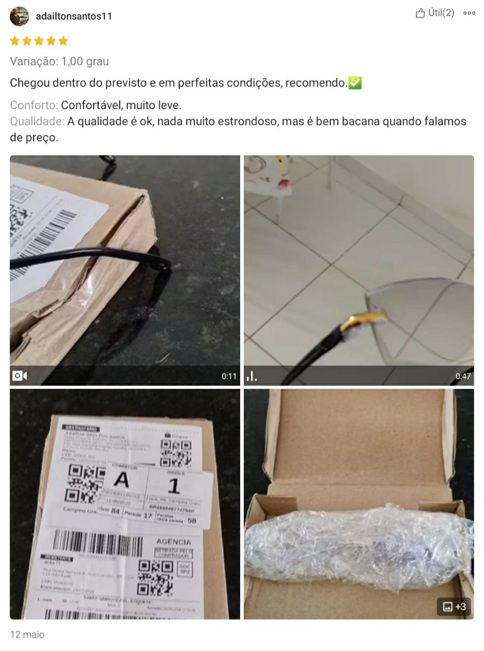 Depoimento de cliente 1 sobre o óculos 2V PRO